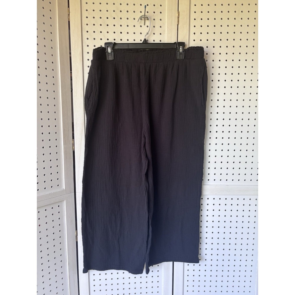 Jessica Simpson Gauze Cropped Capri Pants Women's XL Black Wide Leg